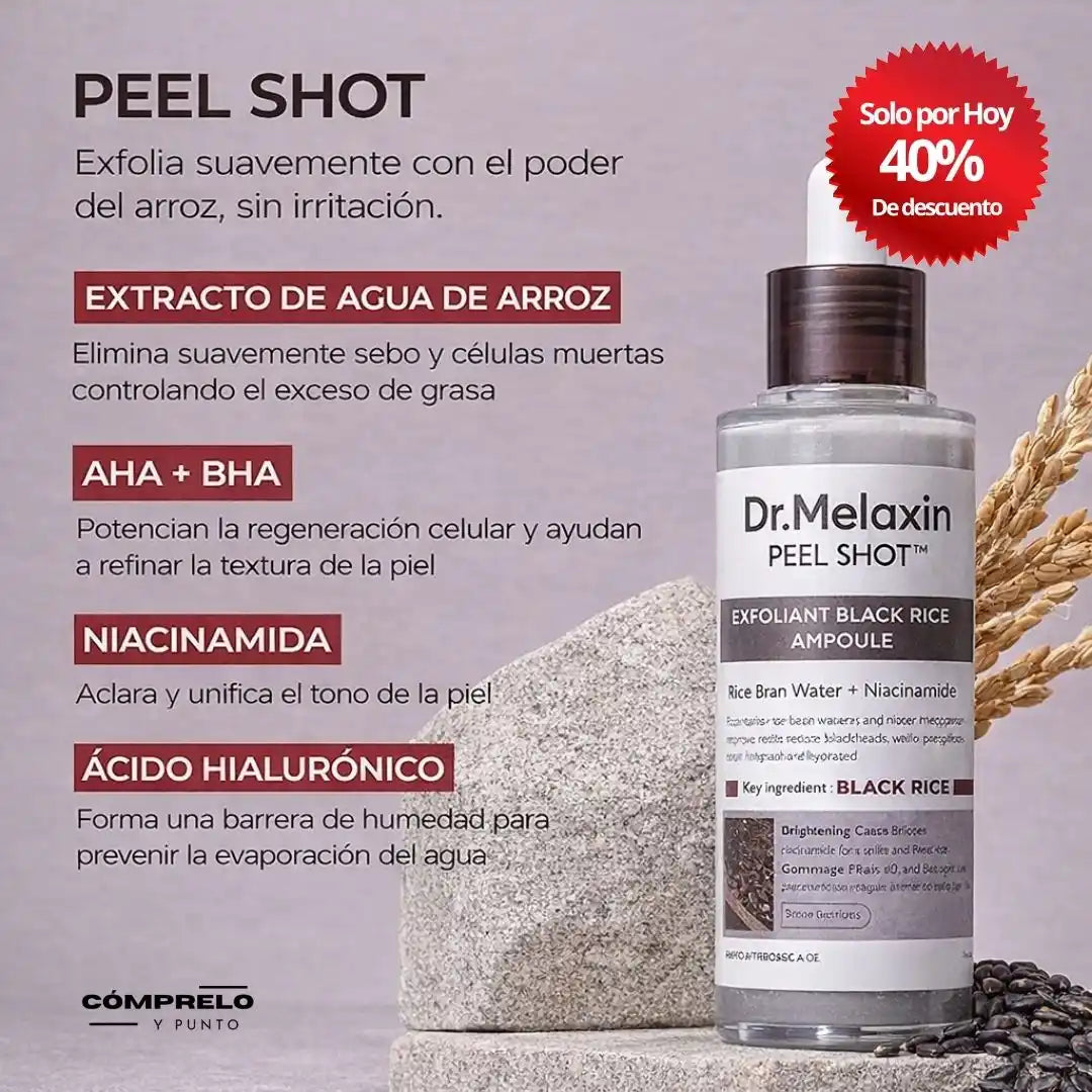 Dr. Melaxin® Peel Shot | Dúo Exfoliante Facial en Arroz Blanco y Negro para Poros Visibles