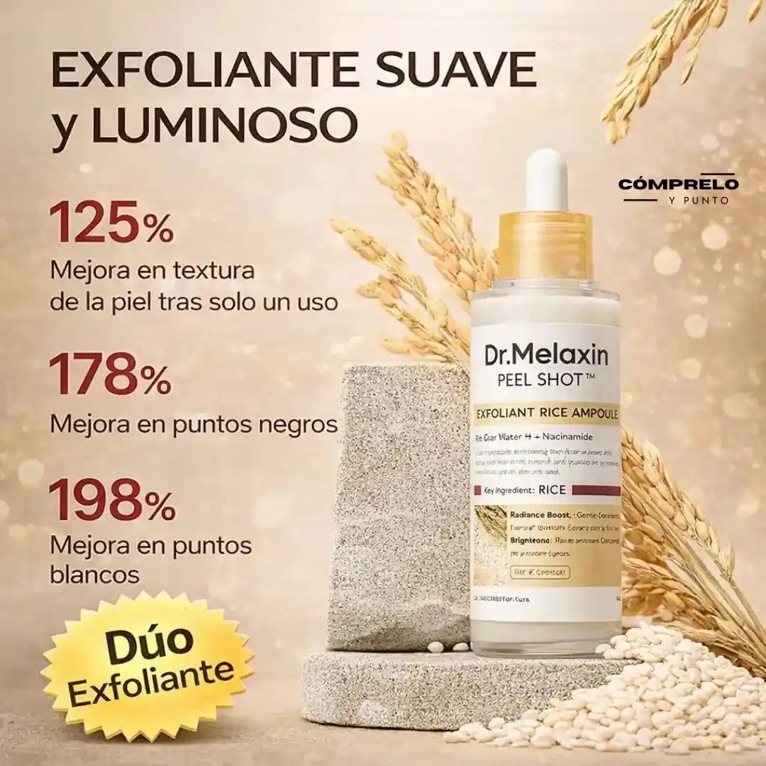 Dr. Melaxin® Peel Shot | Dúo Exfoliante Facial en Arroz Blanco y Negro para Poros Visibles